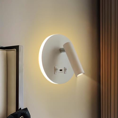 Image of Smartway Dexter White 12W Rotatable Bedside Wall Lamp - Modern Decorative Wall Light for Bedroom & Living Room, Premium Reading Lamp with USB Charging (Rotatable White)