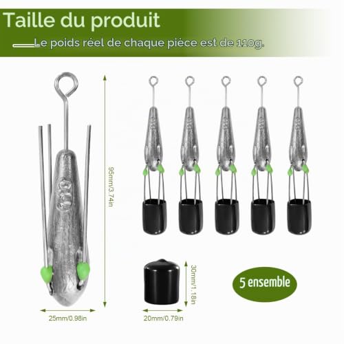 Lot de 5 110g Plomb Peche en Mer Surfcasting avec 4 Pieds Acier Inoxydable – vue 2