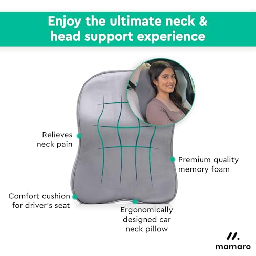 Image of Car Neck Rest Pillow, Memory Foam Head Rest & Neck Support Cushion for Car Seat, Office Chair | Comfortable Ergonomic Design for Neck Pain and Muscle Tension Relieve (Grey, 17x12x5 Inch, Large)