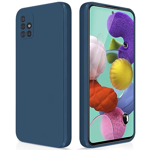 GiiYoon Case Compatible with Samsung Galaxy A51 4G, Silky-Soft Touch Full-Body Protective Phone Silicone Case, Shockproof Cover with Microfiber Lining, Blue