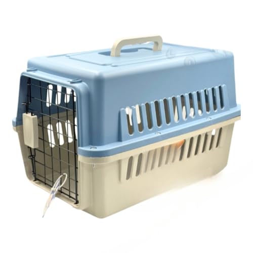 Caixa de Transporte Para Cães Gatos Porta de Ferro Resistente Pet até 15kg (AZUL- ELO)