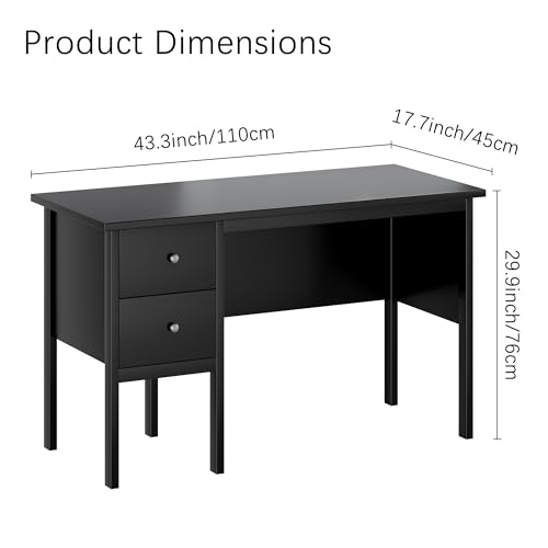 Image of BHG 43.3 inch Computer Desk with Drawers for Home Office,Black