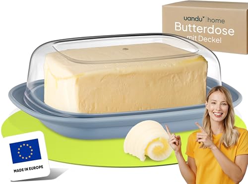 uandu Butterdose mit Deckel Kunststoff, Butterschale mit Deckel, Butterdose spülmaschinenfest, Butterbox, Butterbehälter, Butter dish, Butter Box Dose, Butterdosen - Blau