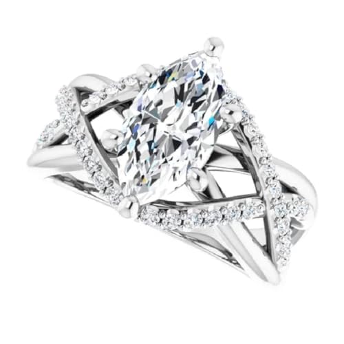 Vintage Marquise Cut 1CT-3CT Moissanite Engagement Ring Colorless Stone Sterling Silver Solitaire Halo Style 10K 14K 18K Gold & 925 Sterling Silver Anniversary Propose Gift For Her