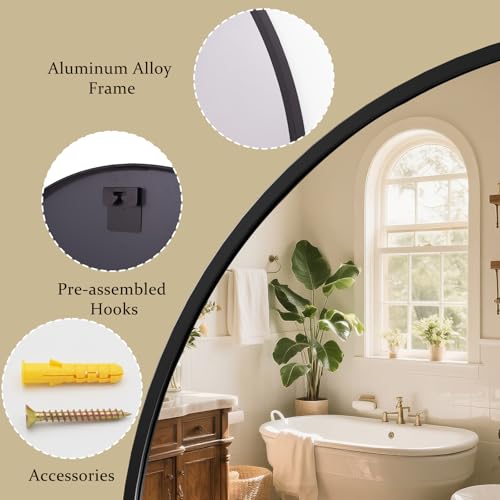 40 Inch Round Mirror - Circle Mirrors for Bathroom, Entryway and Living Room Wall Decor, Modern Hanging Vanity Mirror, Matte Black Circle Decorative Wall Mirror