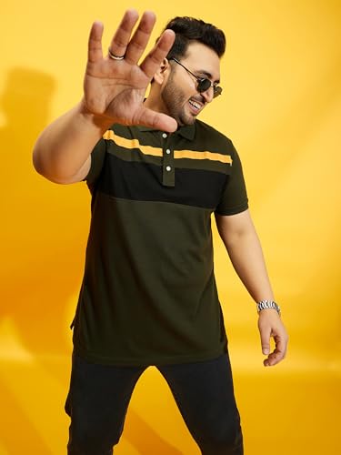 Image of Bigbanana Men Plus Size Colorblock Olive Short Sleeve Polo Tshirt