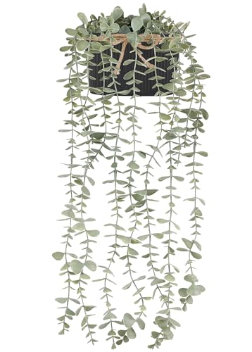 Mkono Fake Hanging Plants in Farmhouse Galvanized Pots Rustic Faux Potted Eucalyptus Greenery Indoor Artificial Plants for Book Shelf Mantel Living Room Bathroom Bedroom Home Office Decor (1, Black)