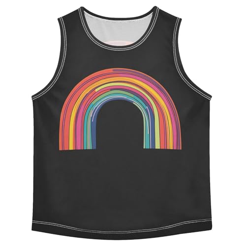 Boys Tank Top Shirts Rainbow Colorful Striped Sleeveless T-Shirts Crew Neck for Kids Clothing Children