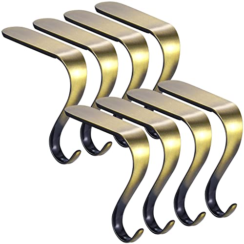Ripeng 8 Pieces Christmas Stocking Holder Hooks Fireplace Mantel Hangers Metal Christmas Stocking Clips for Christmas Party Decorations (Antique Brass)