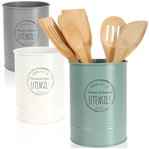 com-four® 3x Portacubiertos de metal - Portautensilios de cocina 17 cm - Contenedores organizadores robustos para cubiertos, cucharas de madera, utensilios de cocina (3 piezas - Mezcla 1)
