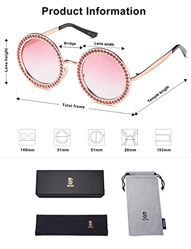 SOJOS Shining Oversized Round Rhinestone Sunglasses Festival Gem Sunnies SJ10954