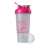 GOMOYO 28-Ounce Shaker Bottle with Action-Rod Mixer | Shaker Cups with Motivational Quotes | Protein Shaker Bottle is BPA Free and Dishwasher Safe | Love - Gray/Pink - 28