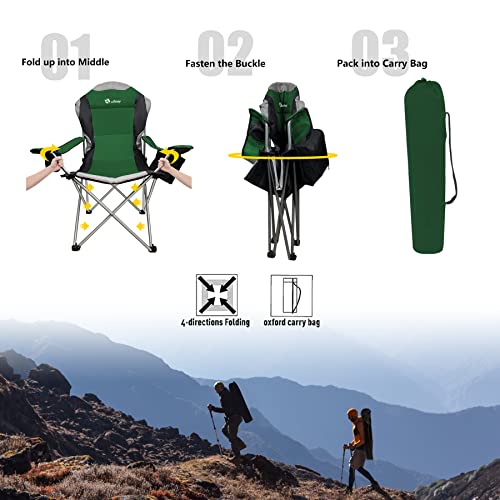 Aofunny Camping Chair, Padded Camping Chairs For Adults With Cooler Pocket And Cup Holder, Portable Folding Chair With Carrying Bag, Holds Up To 250Lb - Lightweight 6.6Lb, Soccer, Picnic (Green) #TOP5