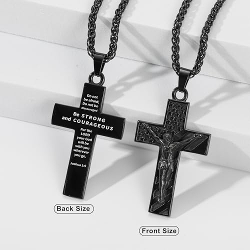 Jesus Cross Necklace for Men Crucifix Bible Verse Pendant Stainless Steel 18+2" Christian Baptism Confirmation Religious Gifts for Men4