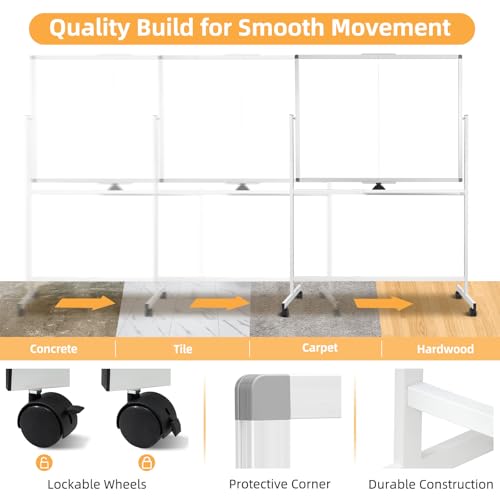 Image of Rolling Dry Erase Whiteboard with Stand, 48 inch x 36 inch White Board on Wheels