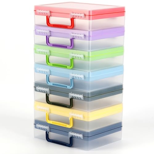 Image of Plastic Storage Bin with Clear Lid and Removable Tray, Perfect for Craft Supplies, Art Tools,Beads, Stackable Organizer with Portable Handle, Durable Design for Home or Office Use（Blue）