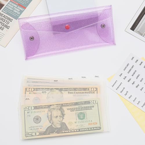 Sobres de presupuesto reutilizables en bolsa de dinero de PVC morada para evitar deudas 5