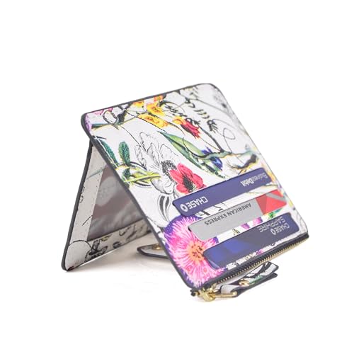 Dasein Women Zipper Wallet Purse with Monogram Signature Logo Multiple Card Slots(White Flower)4