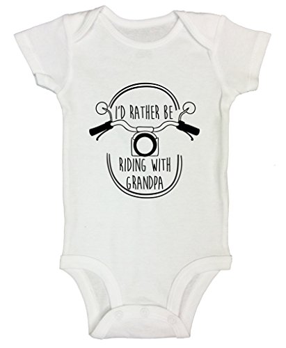 Funny Onesie Gift â€œRather Be Riding With Grandpaâ€ Motorcycle Kids Shirt - Funny Threadz 0-3 Months, White