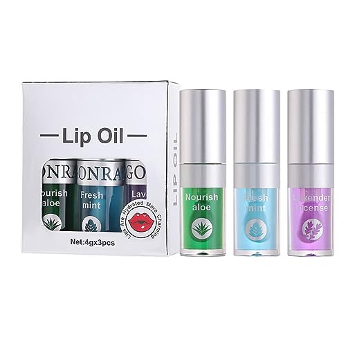 3PCS Moisturizing Lip Oil Set, Hydrating Lip Glow Oil Moisturizing Lip Oil Gloss Transparent No Sticky Lip Gloss Lip Balm Lip Care for Women Girls