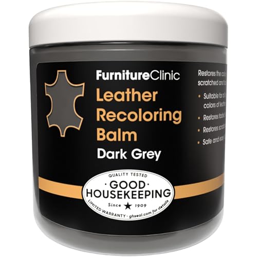 The Original Leather Recoloring Balm by Furniture Clinic - Dark Grey Leather Dye for Furniture, Couches & Car Seats - Restore Scratched, Faded, & Damaged Surfaces