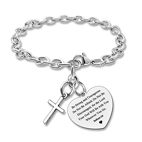 Image of DlaeKua Bible Verse Scripture Gift Bracelet Jewelry Joshua 1 9 Inspirational Christian Gifts for Women Baptism Gifts Religious Faith Jewelry Gifts for Sister First Communion Gift