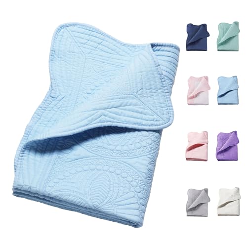 PEACELOVER Embossed Baby Quilt Neutral Durable Lightweight Baby Blankets Four Seasons Cotton Nursery Bed Blankets for Personlized Monogram 46x36 Inches (Baby Blue)