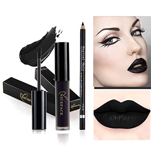 Coosa Professional Makeup Matte Liquid Lipgloss & Lip Liner Set Long Lasting Waterproof Liquid Lipstick Set, Black (2 Pcs) #TOP7
