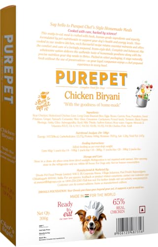 Image of Purepet Fresh Dog Food Chicken Biryani, for Adult & Puppy, 300gm | High Protein, 65% Real Chicken, 35% Veggies & Rice | No Preservatives | Ready to Serve | All Breeds | One Pack One Meal