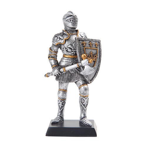 CASA DE MUÑECAS MINIATURA 5" CABALLERO DE VALOR MEDIEVAL CON HACHA FIGURINA TRAJE DE ARMADURA