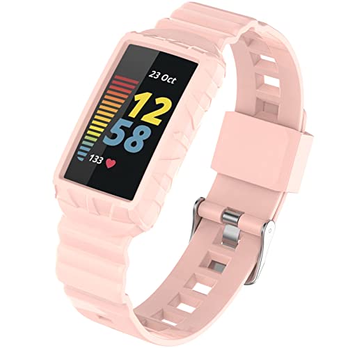 Ninki Light Pink Case Band Compatible With Fitbit Charge Se/3 Bands For Women,Adjustable Charge 5 Fitbit Watch Replacement Strap One-Piece Case With Sport Bands For Fitbit Charge 4 Watch Bands Girls #TOP7