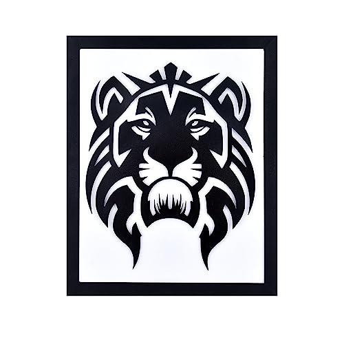 Image of METSY Stylish Wall Decor Graphical Lion Face Art with led Light Made of Metal Sheet, Crafted with Laser Cutting, Black Powder Coated,for Living Room, Kid's Room, Bedroom, Hallway (White Shade)