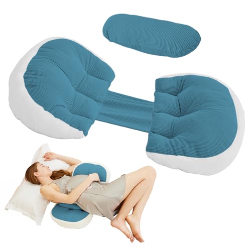 Pregnancy Pillow for Sleeping, Comfortable Faux Fur Luxury Maternity Pillow Support for Back, Legs, Belly, HIPS, Pregnancy Pillows, Maternity Pillows for Pregnancy Women,Blue