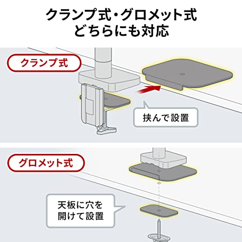 サンワダイレクト モニターアーム 補強プレート クランプ グロメット 対応 スチール製 傷防止 デスク保護 白 100-LA065W