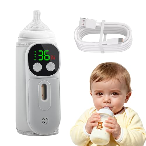 Chauffe-biberon portable 8000 mAh pour les déplacements, housse isotherme avec 7 réglages de température précis (38-52 °C), compatible avec la plupart des biberons,...