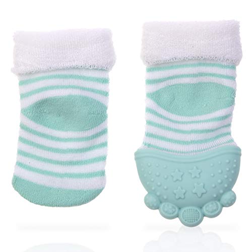 Image of Nuby Soothing Teether Sock, Aqua Stripes