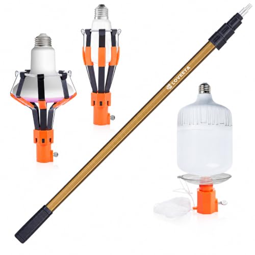 LOVEETA Gen2 12Ft [18Ft Reach] Lightweight Extendable Light Bulb Changer Pole for High Ceilings Telescopic Light Bulb Pole Changer with Bulb Gripper - Champagne Gold