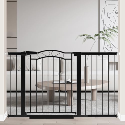 Image of Fairy Baby 51.6 inch-54.3 inch Extra Wide Baby Gate with Door, 52 53 54 Inches Walk THR Baby Gates for Stairs Pressure Mounted no Drill, Indoor Tension Metal Child Pet Dog Safety Gate for Kids, Black