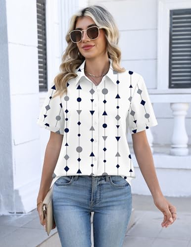 Image of Zeagoo Button Down Shirts for Women Short Sleeve Collared Tops Dressy Casual V Neck Blouses