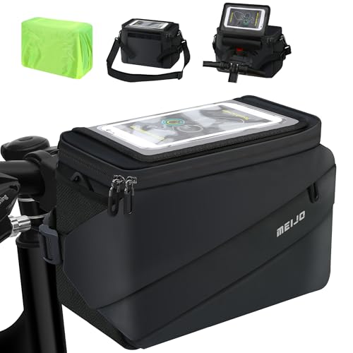 MEIJO Bolsa de Bicicleta Manillar con Adaptador de Manillar, 6.5L Bolsa de Manillar Bicicleta y Bicicletas Eléctricas Impermeable Gran Capacidad Cesta Bicicleta Delantera e-Bike,Negro