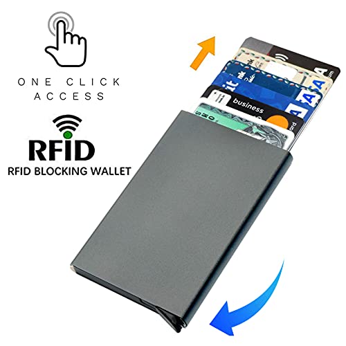 SNDIA Grey Metal RFID Metal RFID Blocking Aluminum Pop Up Smart Credit Debit ATM Card Holder Case Wallet for Men Women (6x0.9x9.5 cm) 4