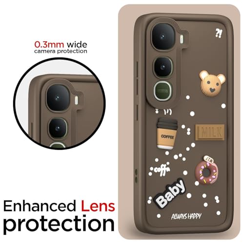 Image of Bintage Ball Bear| Donut| Milk Cake| Baby| Coffee Rubber Case Camera Protection Back Cover Compatible for Vivo Y400 5G - Brown