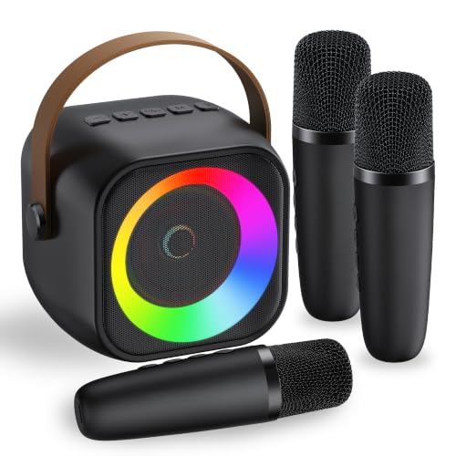 Image of Mini Karaoke Machine, Portable Bluetooth Karaoke Speaker with 3 Wireless Microphones and Party Lights for Kids and Adults, Birthday Gifts for Girls Boys Family Home Party
