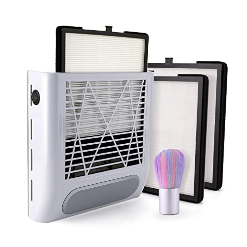 ZUZUXIA Nail Dust Collector with 2 Reusable Filters & Brush, Powerful 80W Dust Collector Nail Tech for Profesional Beginner Acrylic Nail Polishing, Vacuum Fan Dust Suction Machine for Salon & Home
