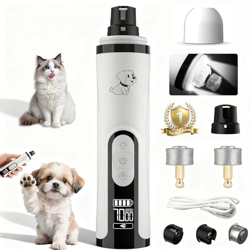 Silent Groom Pro Dog Nail Grinder -Professional Cat & Dog Nail Trimmers with light & 3 Speeds, Pet Nail Grinder Quiet and Painless Paws Grooming, Suitable for Small Medium Pets (2 Replacement Head)
