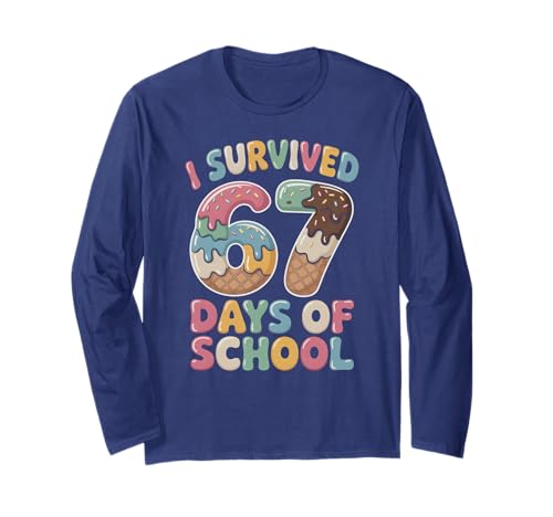 Kids I Survived 67 Days of School Slang Gen Alpha Z Slay Six Long Sleeve T-Shirt