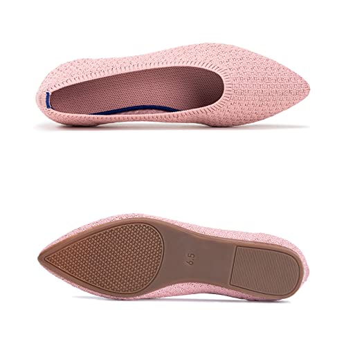 Frank Mully Frauen Spitze Zehe Ballett Flach Strickkleid Schuhe Low Wedge Komfort Slip On Flats Für Frau Klassische, Rosa, 41 EU
