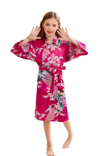 Consejos para Comprar Batas y kimonos para Niña - los más vendidos. 43 CuteOn Bata kimono de seda de satén para niños, bata de baño, ropa de dormir para spa, boda, cumpleaños, cosplay, vestido de fiesta (rosa intenso, 90-100)