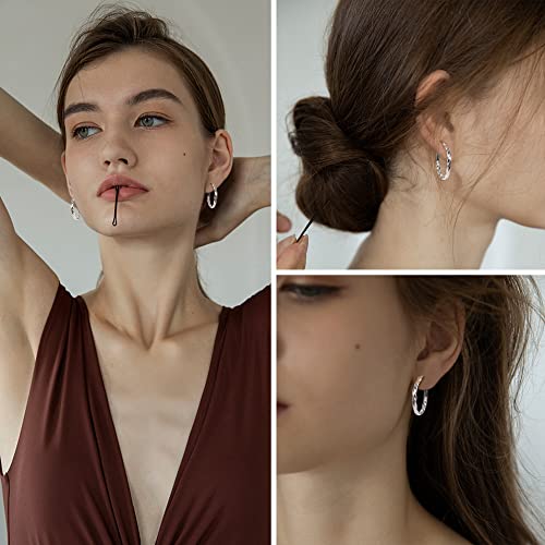 Sllaiss 925 Sterling Silver Twisted Hoop Earrings for Women White Gold Plated Small Hoop Earrings Lightweight Huggie Hinged Hoop Earring 12MM-60MM3