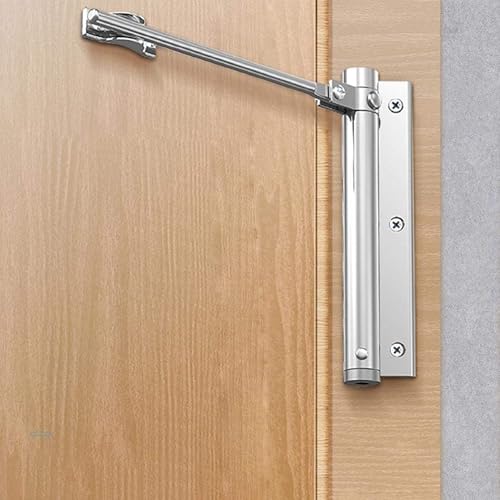 Image of Automatic Door Closer with Adjustable Spring Tension, 180 Degree Metal Door Closing Mechanism, Self Closing Spring Arm with Screws & Allen Key, Left & Right Door Installation for Home